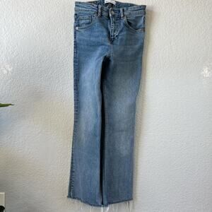 Zara Z1975 High Rise Slim Flare Jeans Pearl Button Raw Hem